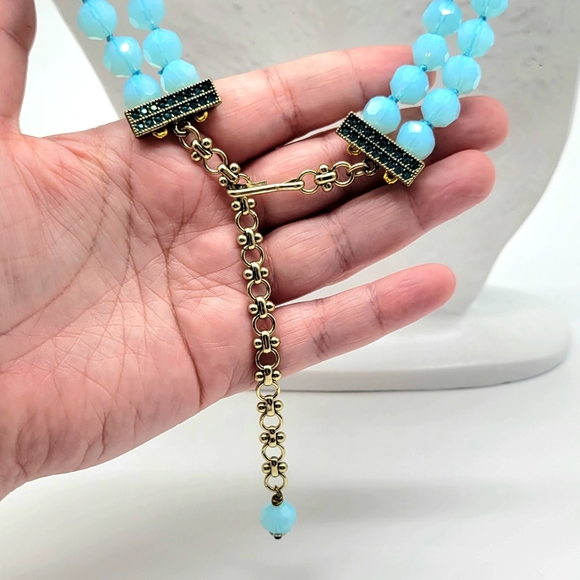 Heidi Daus Aquamarine Swarovski Crystal Horizontal Art Deco Pendant Necklace - Picture 12 of 14